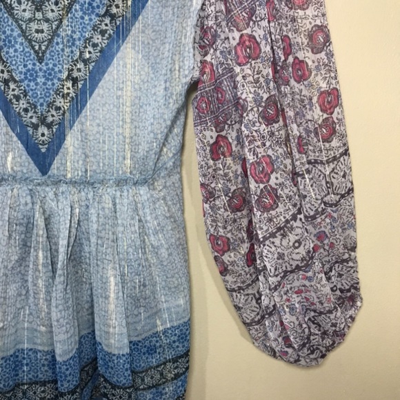 Free People Peasant Tunic Long Sleeve Sheer Top Chic Boho Printed V-neck Overlay - Picture 15 of 16